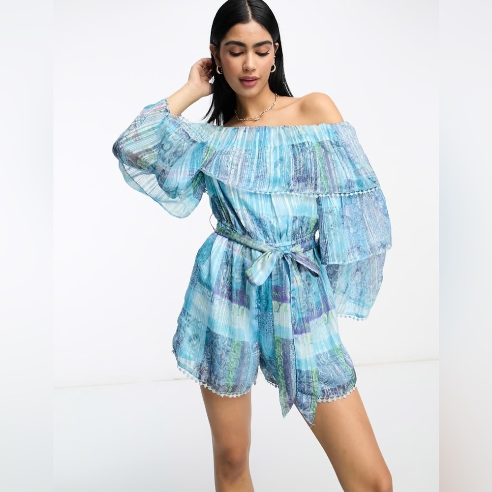 River Island Light Blue and Gold romper